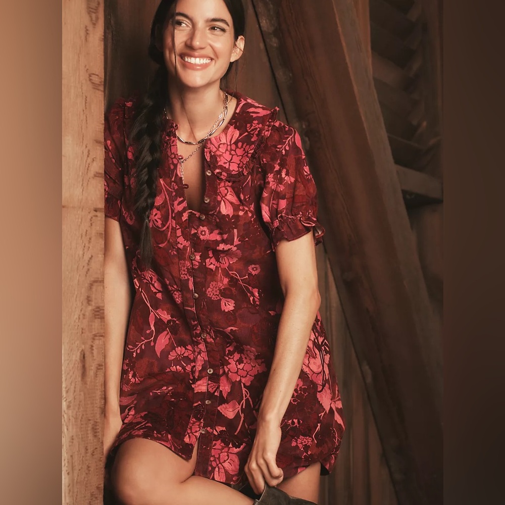 The Keira Corduroy Mini Dress by Pilcro in a purple pattern from Anthropologie